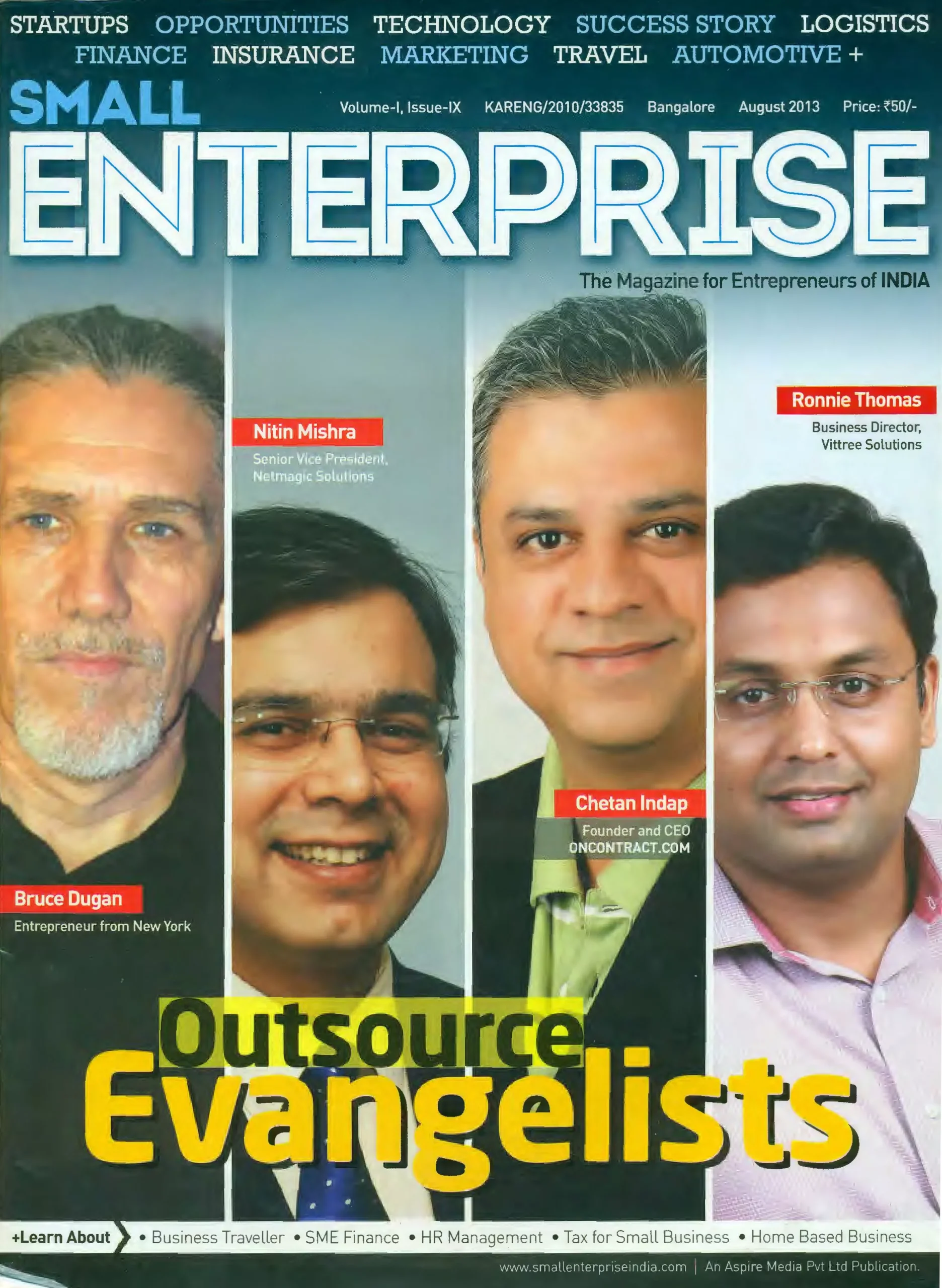 Small Business Enterprise Magazine cover, 2013, with Bruce Dugan among the cover subjects.