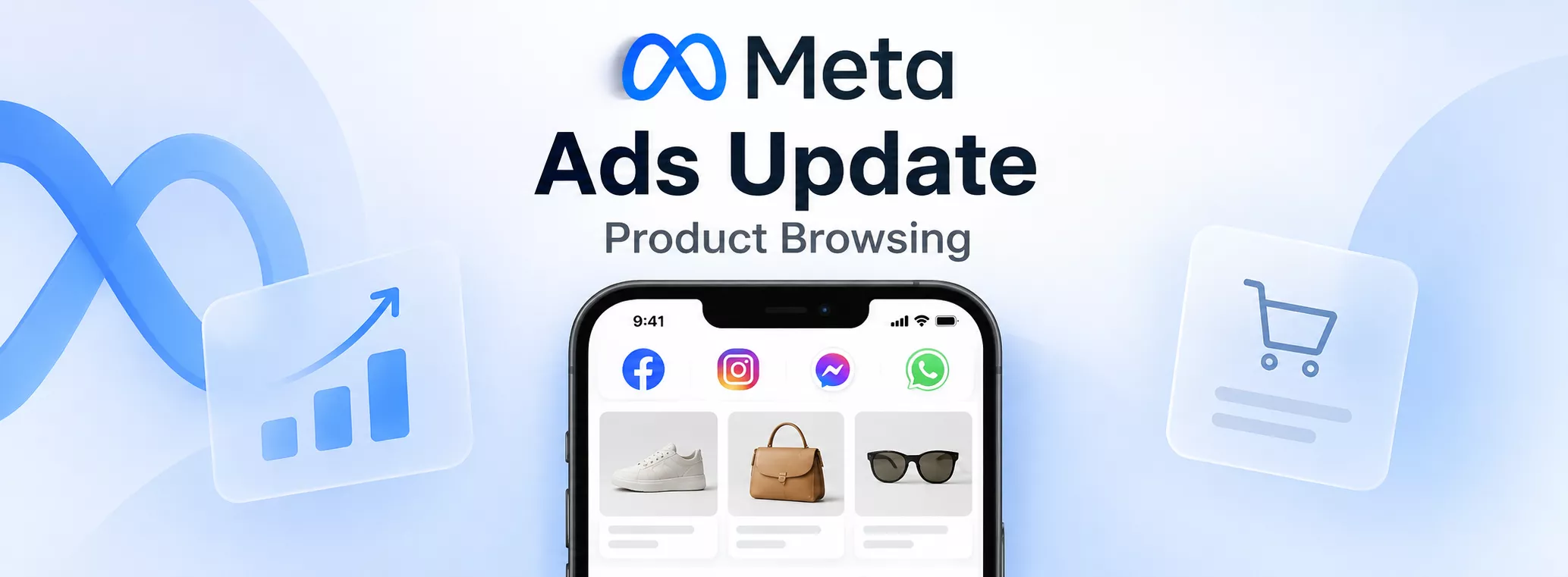 - Smartphone displaying Facebook and Instagram shopping ads with Meta branding and product browsing interface, illustrating Meta's product browsing update and its impact on digital advertising, e-commerce, and customer journeys.